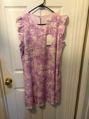 Lavender Floral Ruffle Sleeve Dress
